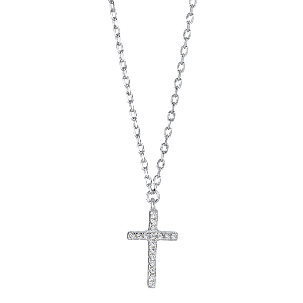 Necklace Silver Zirconia Rhodium plated Cross 40-45 cm