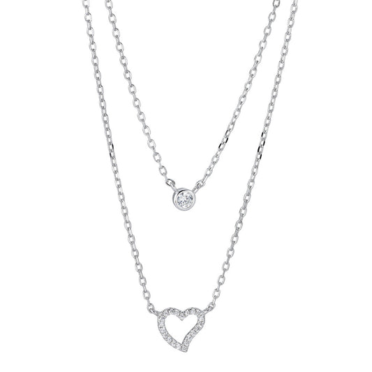 Necklace Silver Rhodium plated Heart 40-45 cm