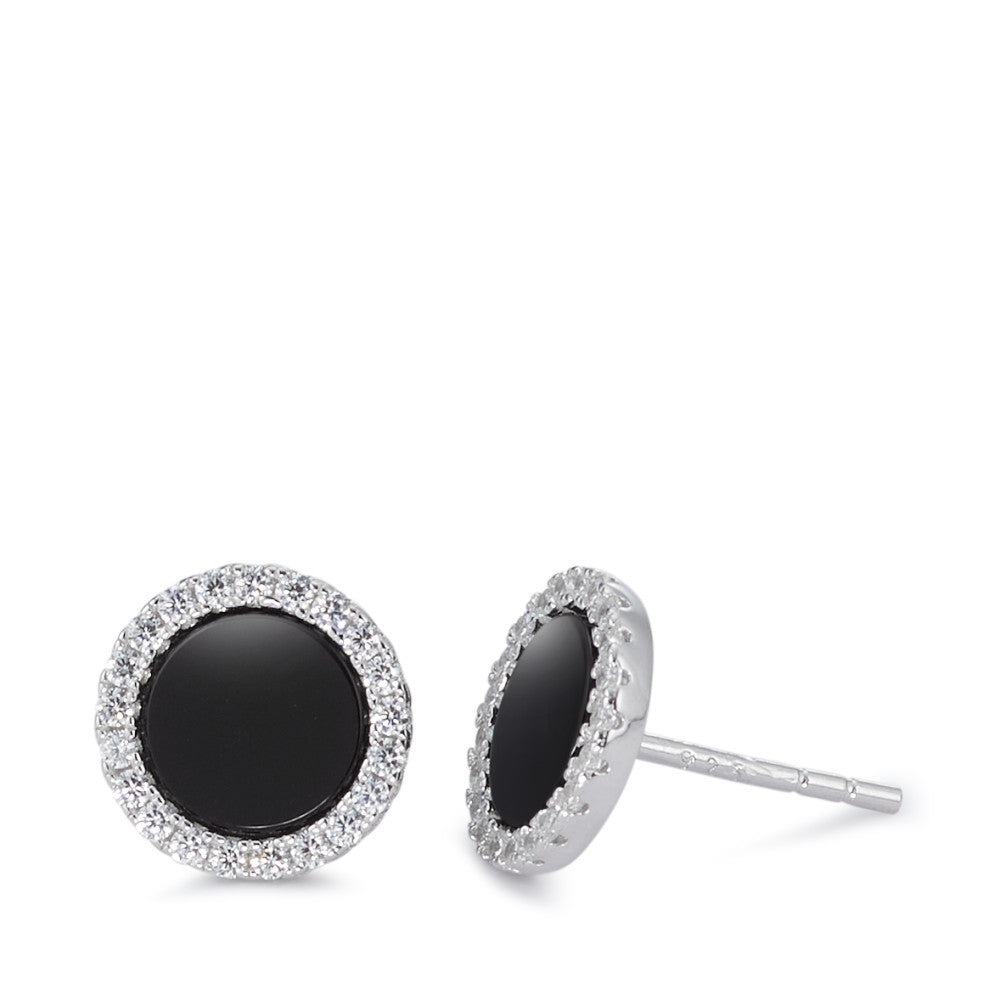 Stud earrings Silver Onyx Rhodium plated Ø10 mm