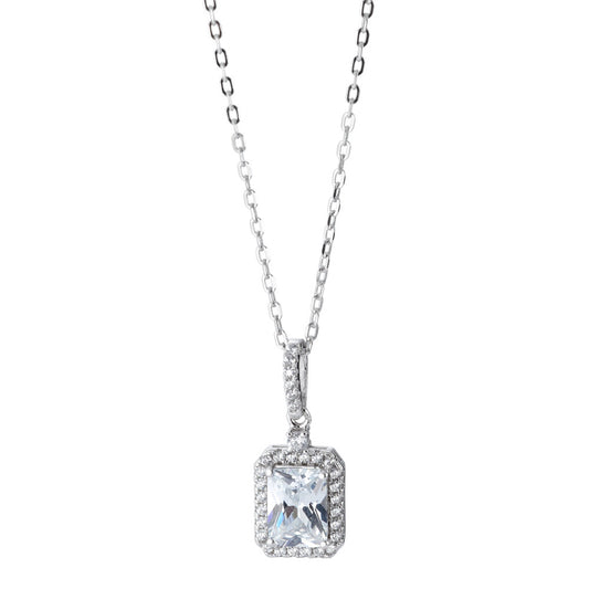 Necklace with pendant Silver Zirconia Rhodium plated 40-45 cm