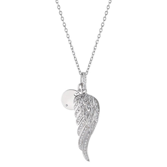 Chain necklace with pendant Silver Zirconia Rhodium plated Wing 40-45 cm Ø10 mm