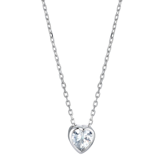 Necklace Silver Zirconia Rhodium plated Heart 40-45 cm Ø8 mm
