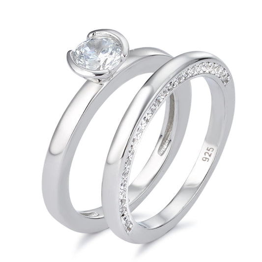 Solitaire ring Silver Zirconia Rhodium plated