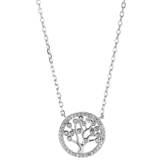 Necklace Silver Zirconia Rhodium plated Tree Of Life 40-45 cm Ø14 mm