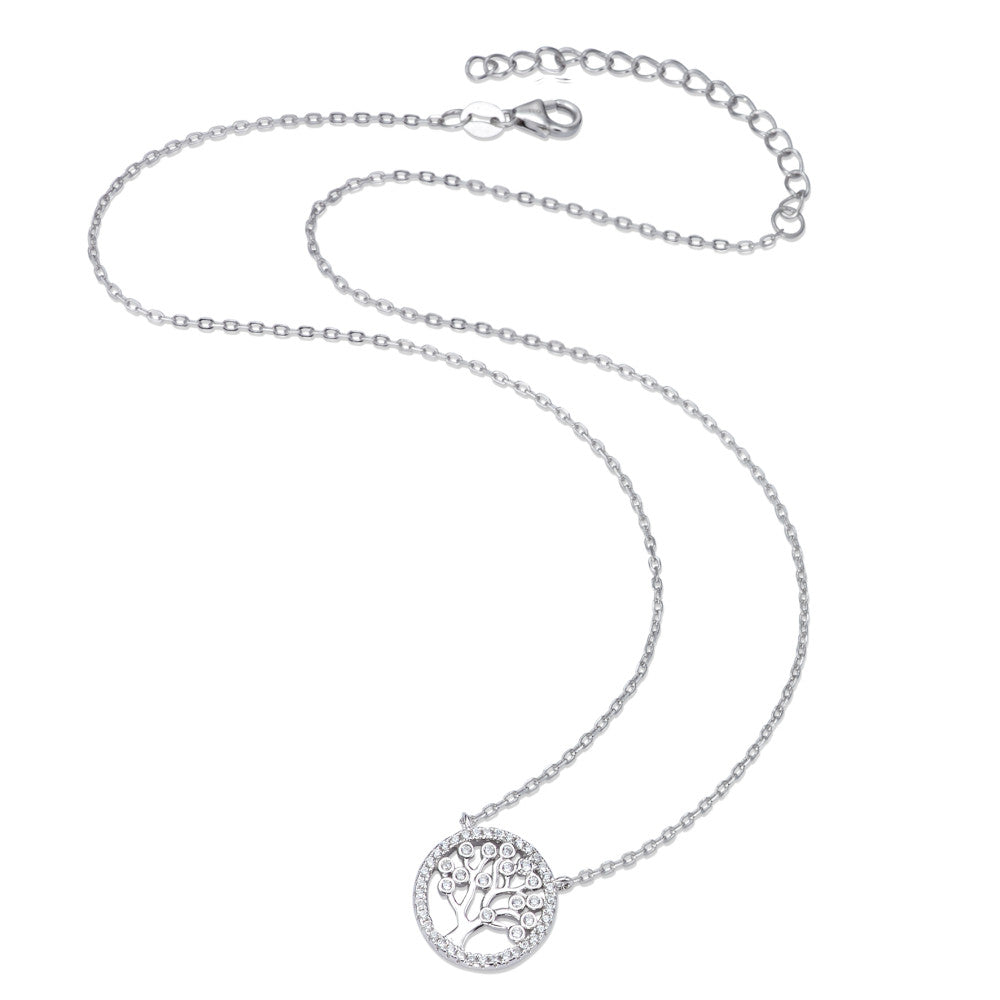 Necklace Silver Zirconia Rhodium plated Tree Of Life 40-45 cm Ø14 mm