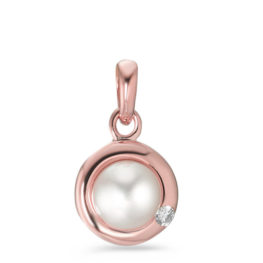 Pendant Silver Zirconia Rose Gold plated Freshwater pearl Ø10 mm