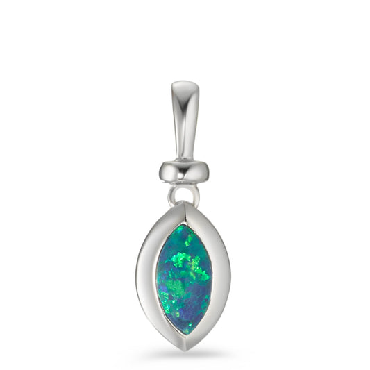 Pendant Silver Synthetic Opal Blue Rhodium plated