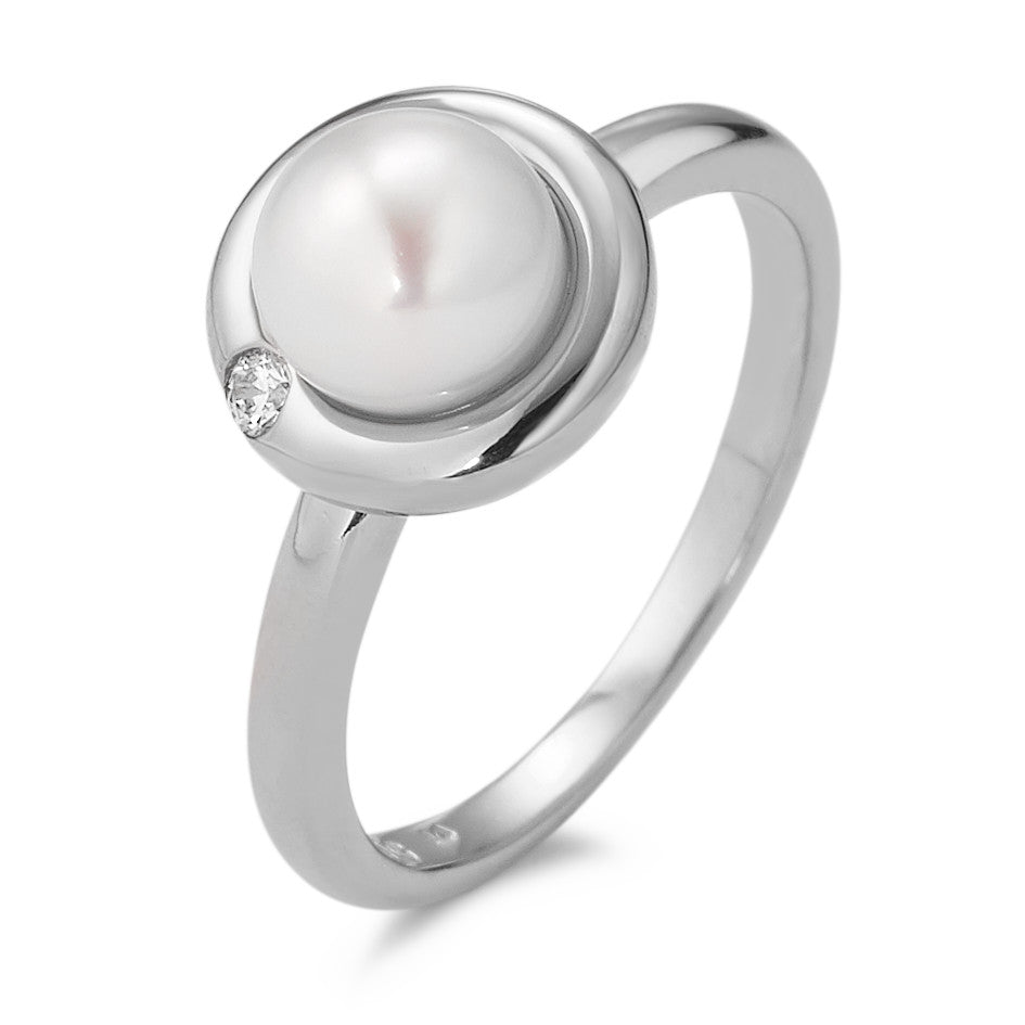 Ring Silver Zirconia Rhodium plated Freshwater pearl