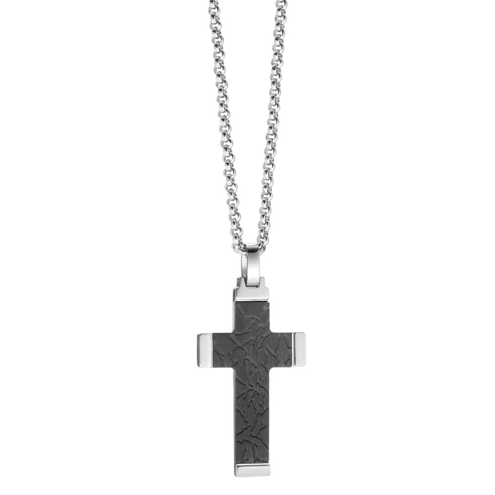 Necklace with pendant Stainless steel, Carbon Cross 50 cm