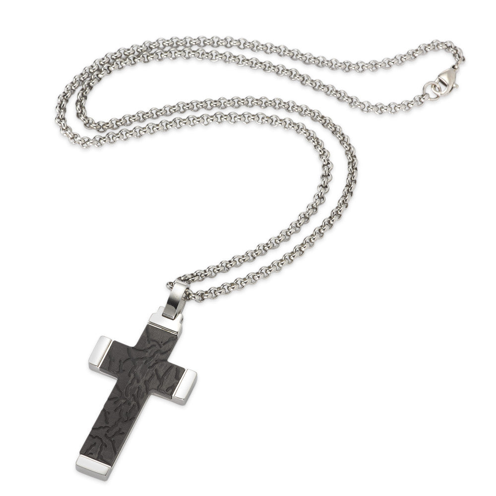 Necklace with pendant Stainless steel, Carbon Cross 50 cm