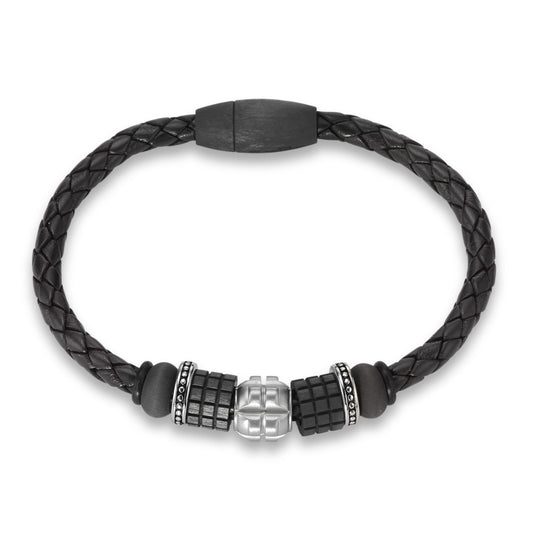 Bracelet Stainless steel, Carbon, Leather 22 cm Ø10 mm