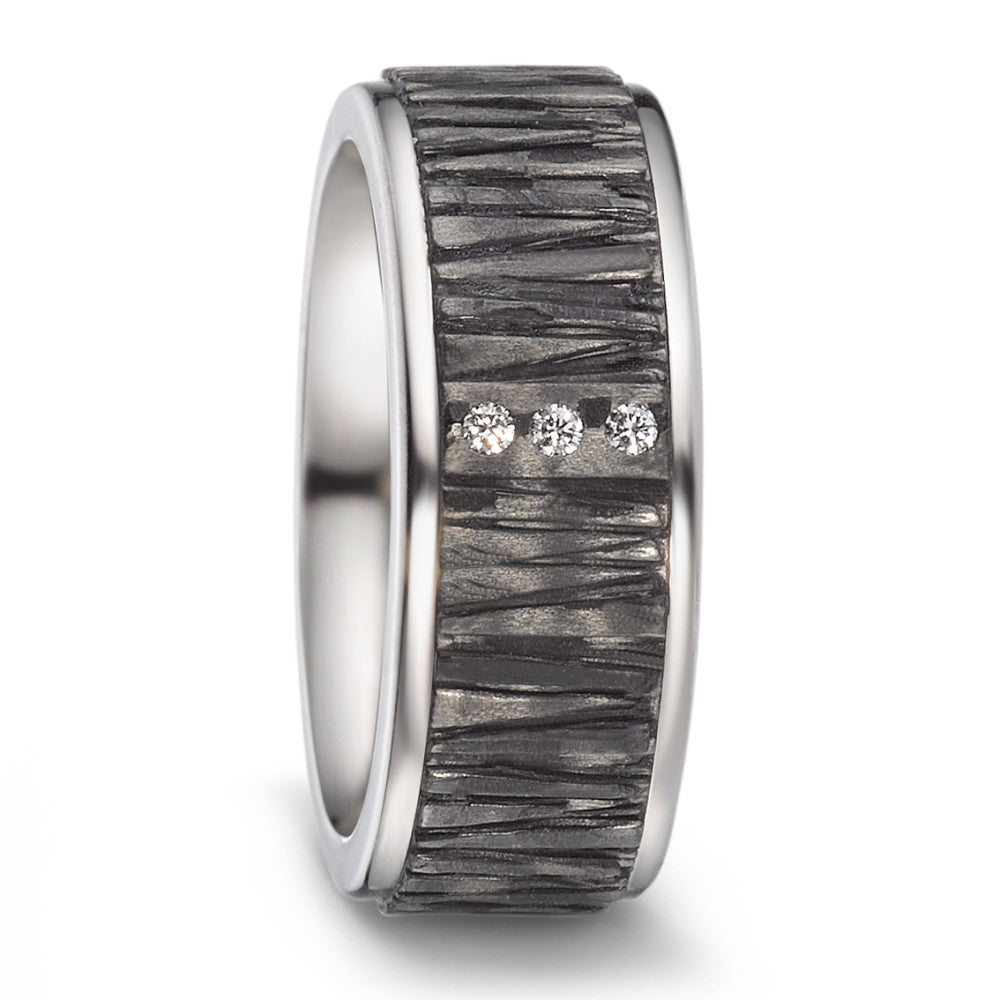 Wedding Ring Titanium, Carbon Diamond 0.03 ct, 3 Stones, w-si