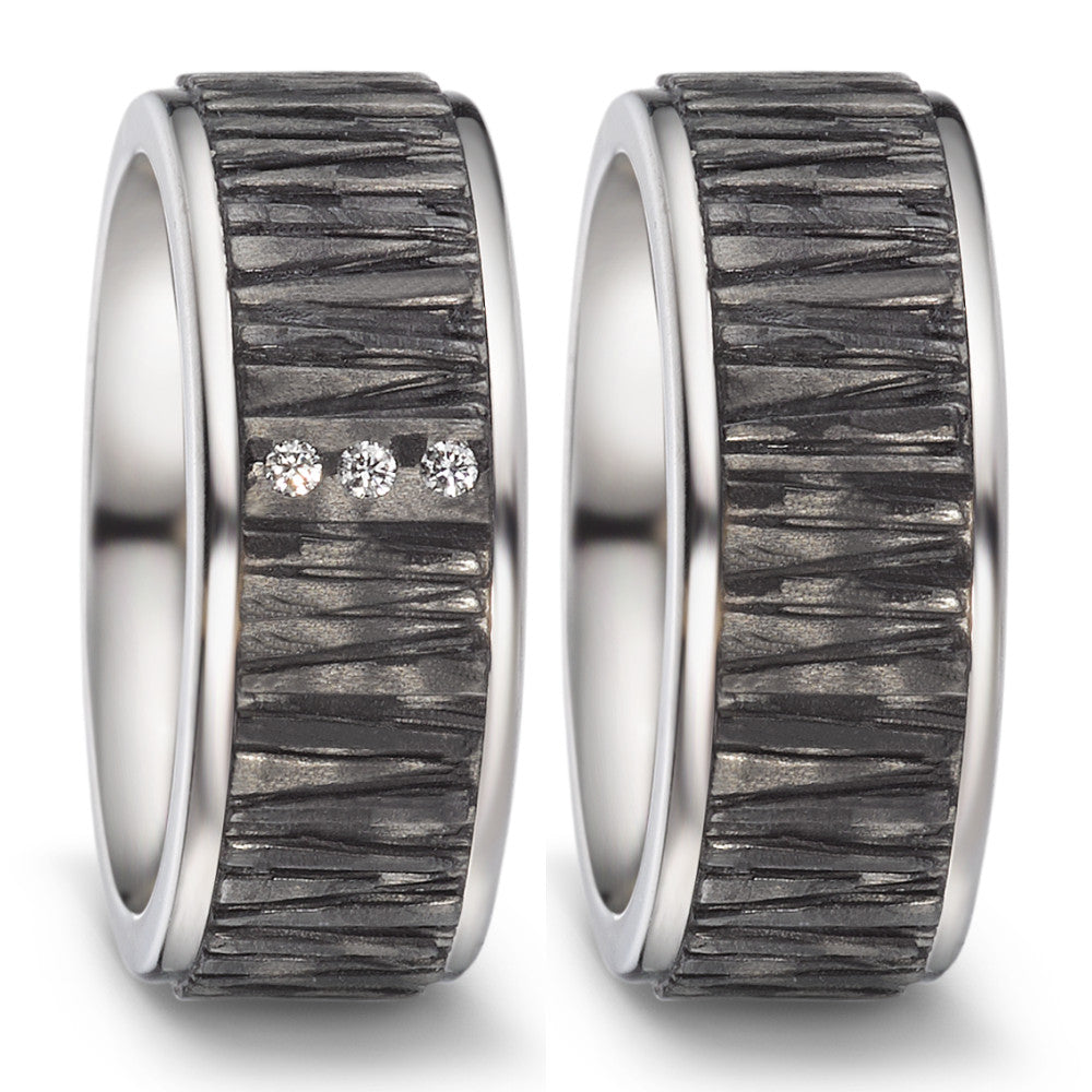 Wedding Ring Titanium, Carbon Diamond 0.03 ct, 3 Stones, w-si