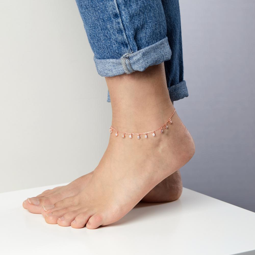 Anklet Silver Zirconia Rose Gold plated 24-27 cm