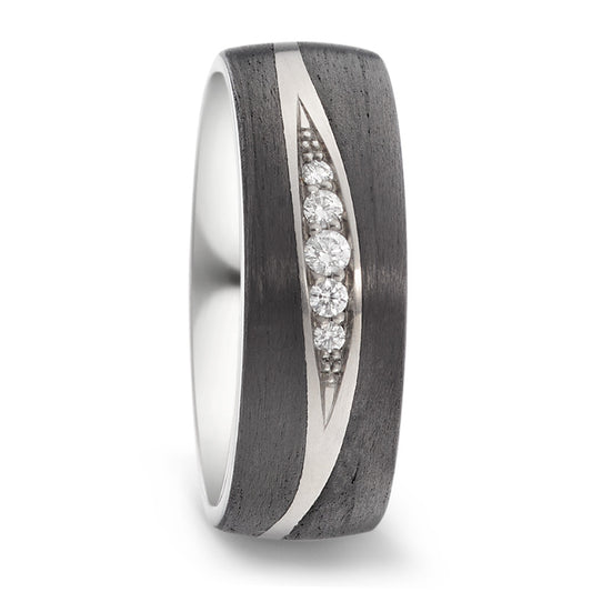 Wedding Ring Titanium, Carbon Diamond 0.09 ct, 5 Stones, w-si