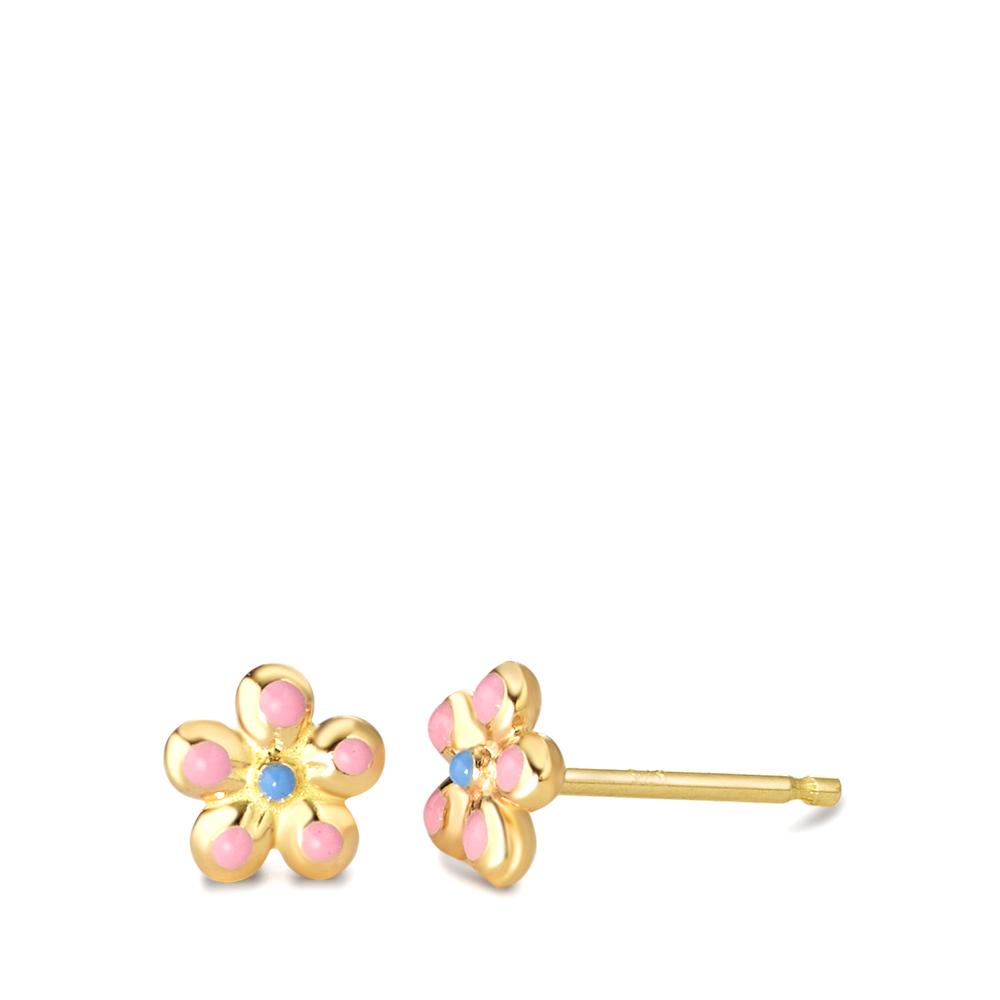 Stud earrings 9k Yellow Gold Enameled Flower Ø6 mm