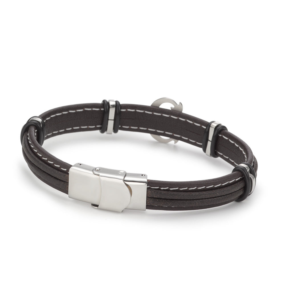 Bracelet Leather, Stainless steel Anchor 20 cm