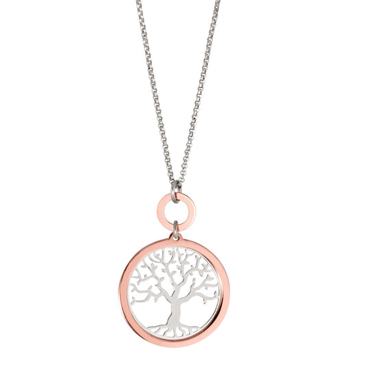 Necklace with pendant Silver Rose Gold plated Tree Of Life 40-44 cm Ø20 mm