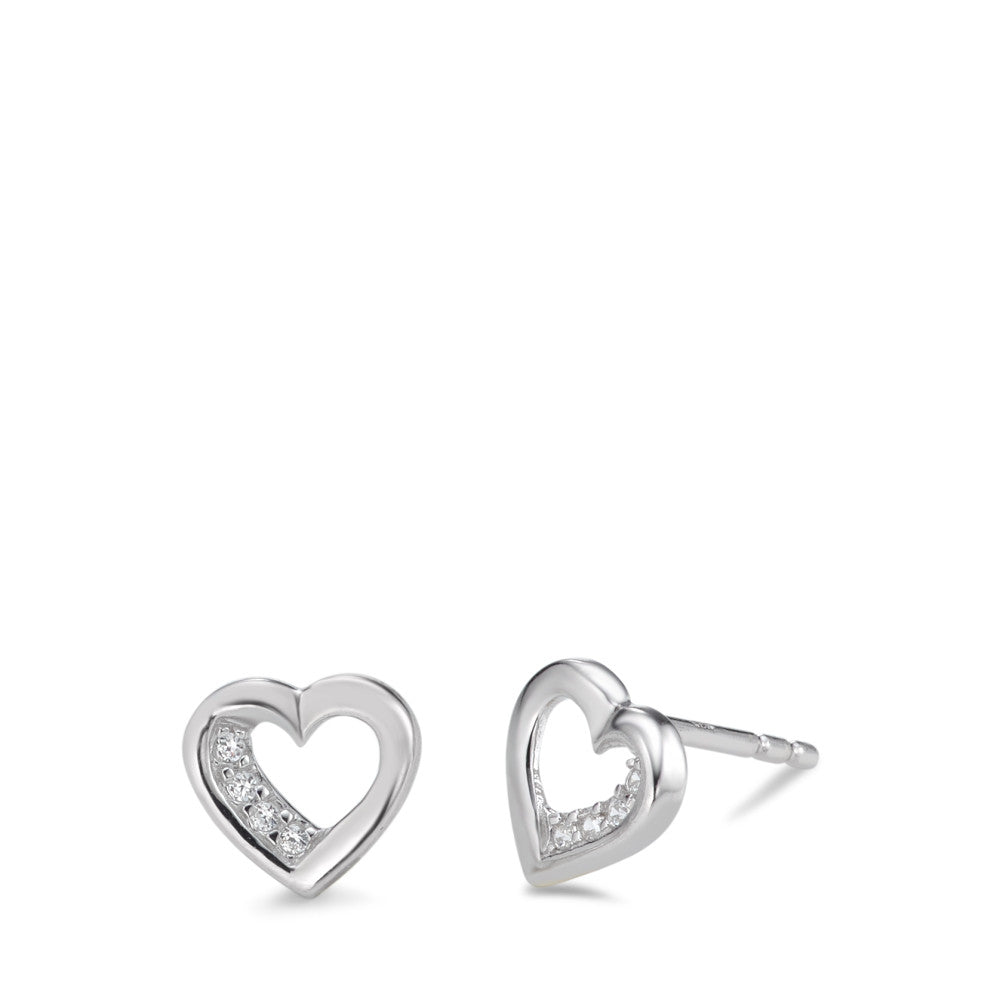 Stud earrings Silver Zirconia 8 Stones Rhodium plated Heart Ø8 mm