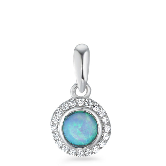 Pendant Silver Synthetic Opal Rhodium plated Ø8 mm