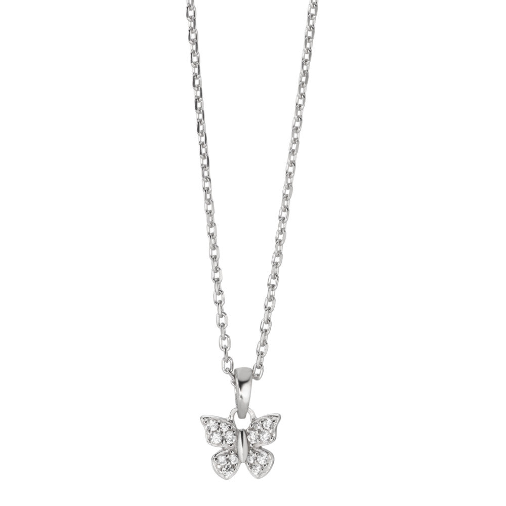 Necklace with pendant Silver Zirconia 14 Stones Rhodium plated Butterfly 36-38 cm