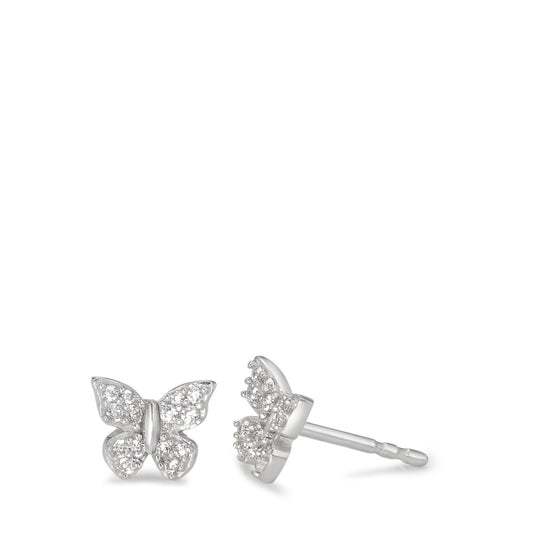 Stud earrings Silver Zirconia 28 Stones Rhodium plated Butterfly