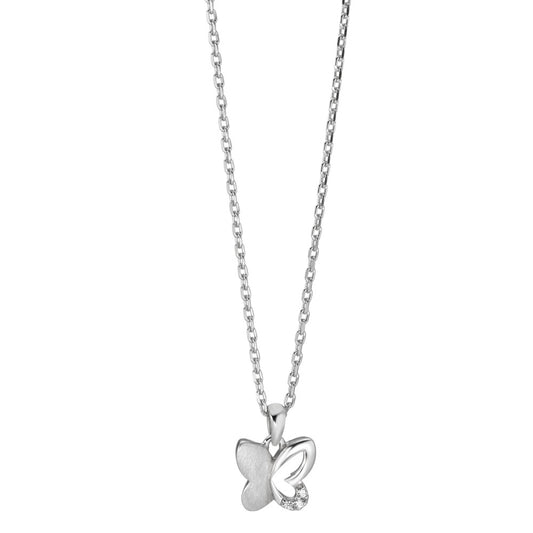 Chain necklace with pendant Silver Zirconia 3 Stones Rhodium plated Butterfly 36-38 cm