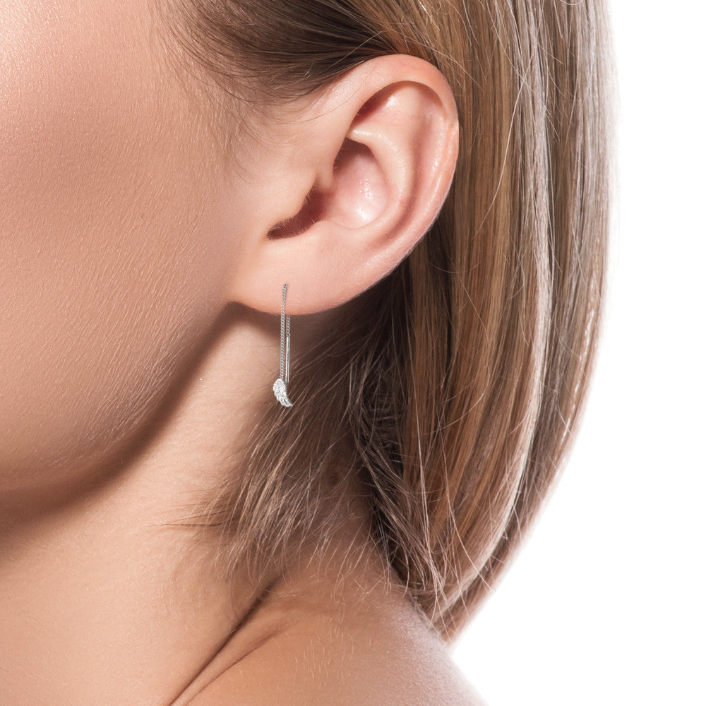 Threader Earrings Silver Rhodium plated Wing