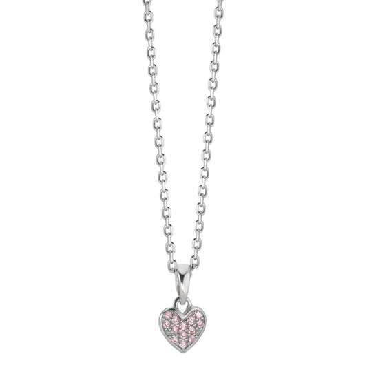 Necklace with pendant Silver Zirconia Rose Rhodium plated Heart 38-40 cm Ø7 mm