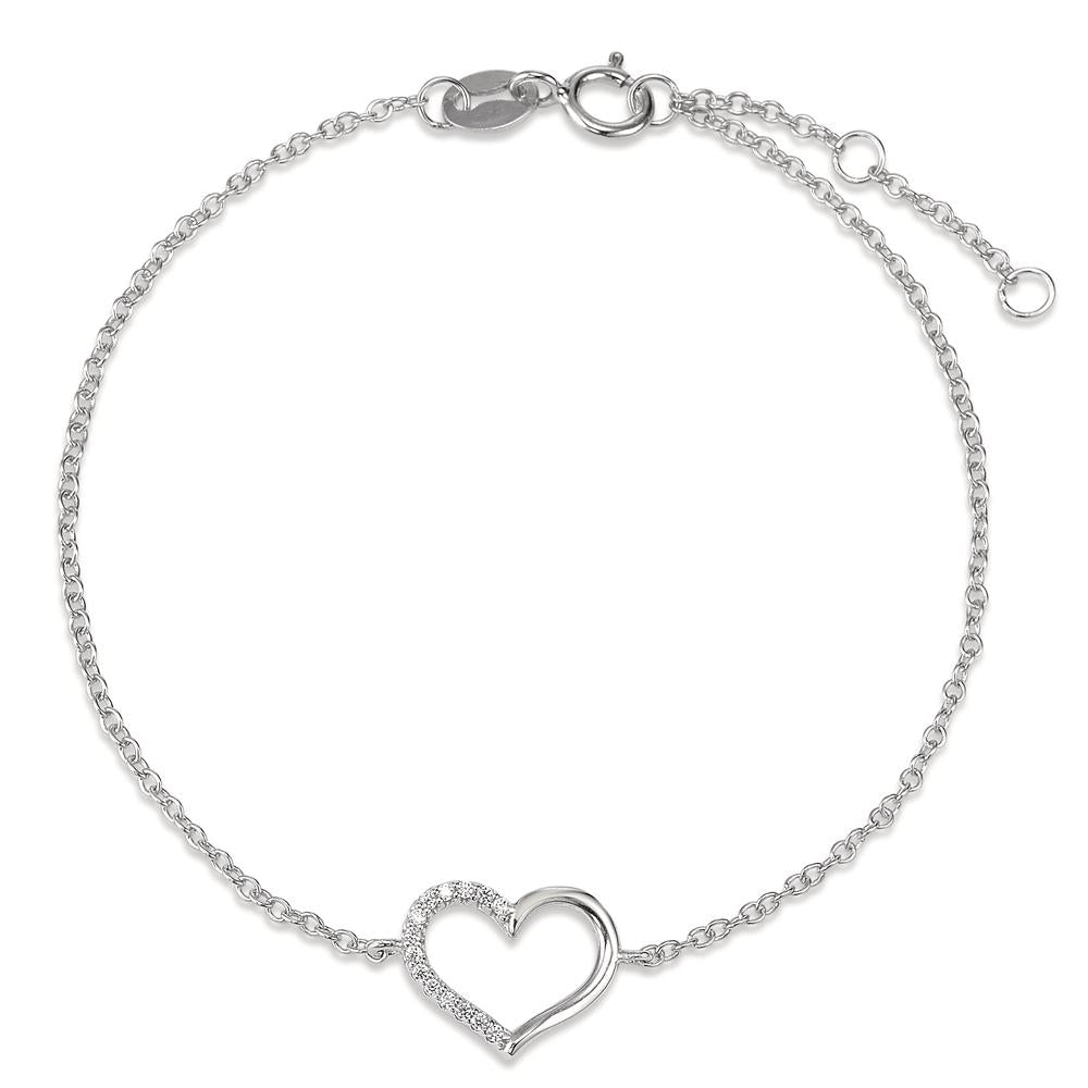 Bracelet Silver Zirconia Rhodium plated Heart 16-18 cm