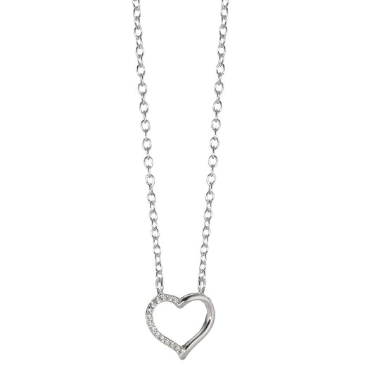 Necklace Silver Zirconia Rhodium plated Heart 38-42 cm