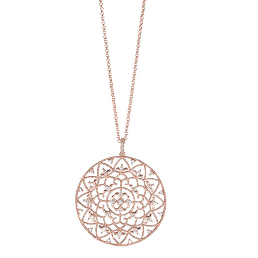 Necklace with pendant Bronze Zirconia Rose Gold plated 60-65 cm Ø40 mm