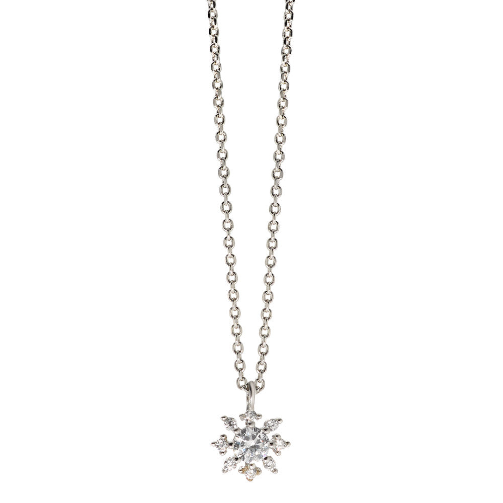 Necklace with pendant Silver Zirconia Rhodium plated Snowflake 38-40 cm Ø7 mm