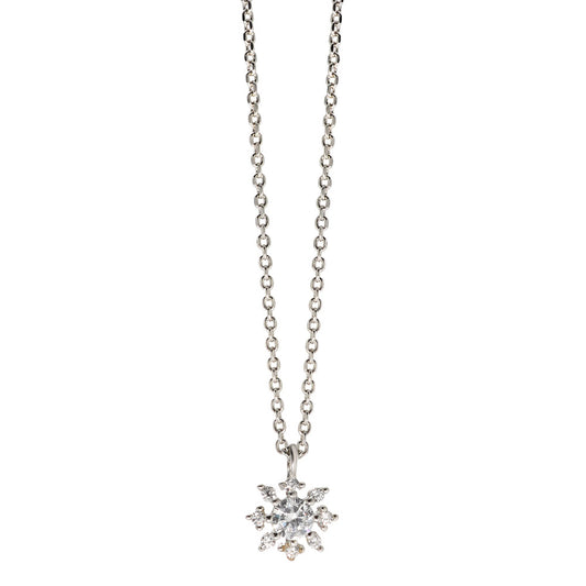 Necklace with pendant Silver Zirconia Rhodium plated Snowflake 38-40 cm Ø7 mm