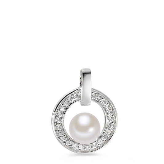 Pendant Silver Zirconia Rhodium plated Freshwater pearl Ø15 mm