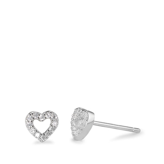 Stud earrings Silver Zirconia Rhodium plated Heart Ø6 mm