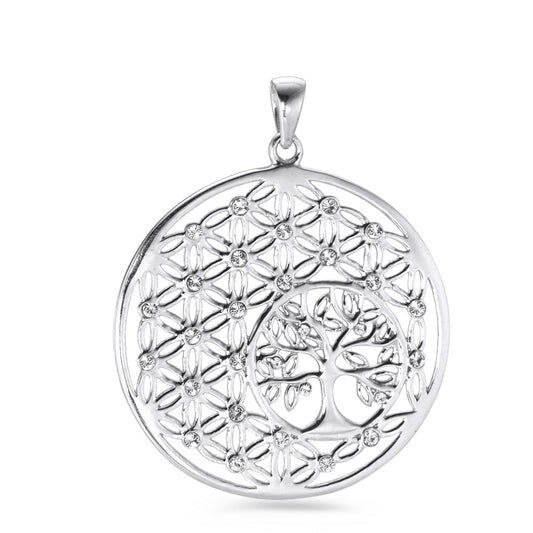 Pendant Silver Zirconia Rhodium plated Flower Of Life Ø30 mm