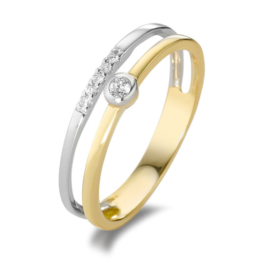 Ring 18k Yellow Gold, 18k White Gold Diamond White, 0.055 ct, 6 Stones, brilliant, w-si