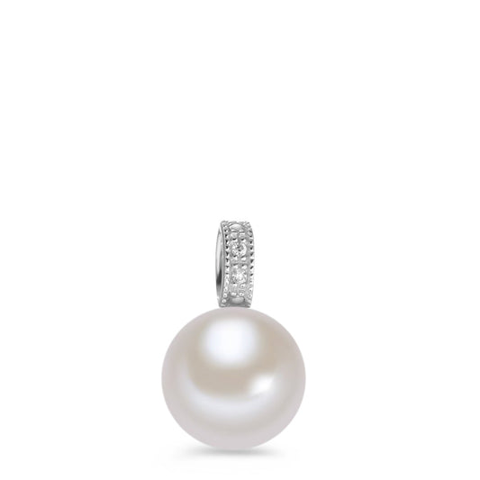 Pendant 9k White Gold Diamond White, 0.01 ct, 3 Stones, brilliant, p1 Freshwater pearl