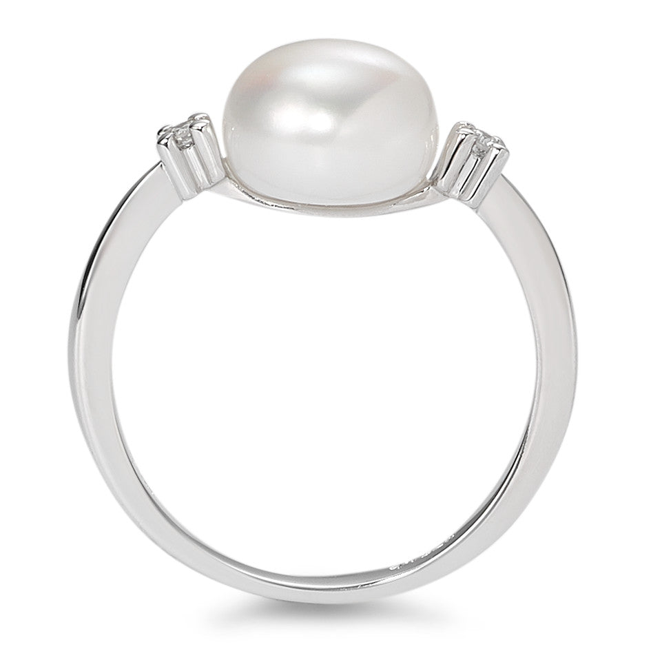 Ring 9k White Gold Diamond White, 0.02 ct, 2 Stones, brilliant, p1 Freshwater pearl