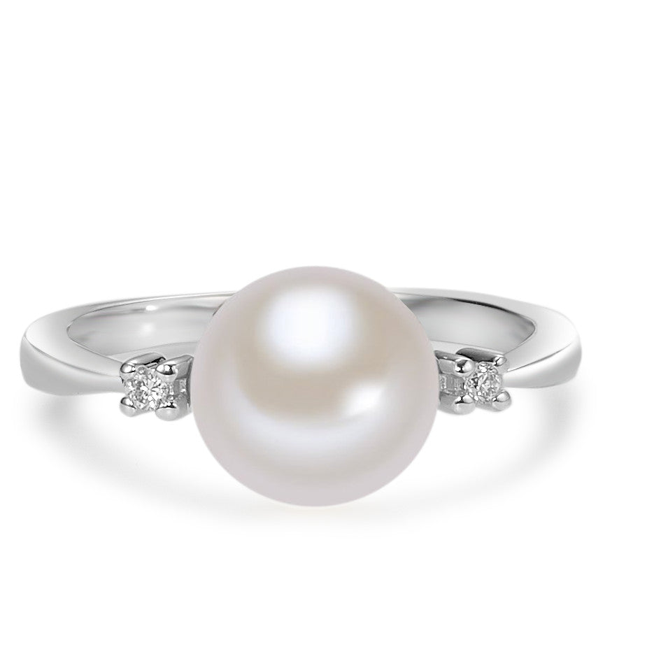 Ring 9k White Gold Diamond White, 0.02 ct, 2 Stones, brilliant, p1 Freshwater pearl