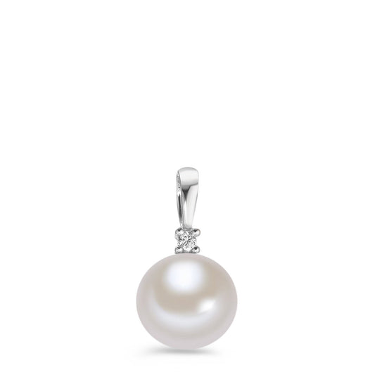 Pendant 9k White Gold Diamond White, 0.02 ct, brilliant, p1 Freshwater pearl