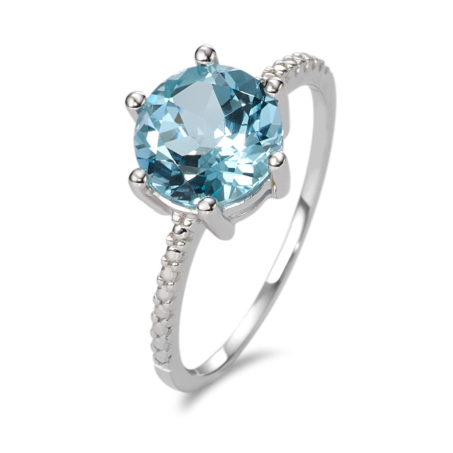 Solitaire ring 9k White Gold Topaz Blue Ø9 mm