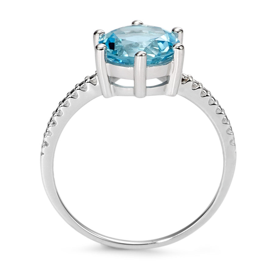 Solitaire ring 9k White Gold Topaz Blue Ø9 mm