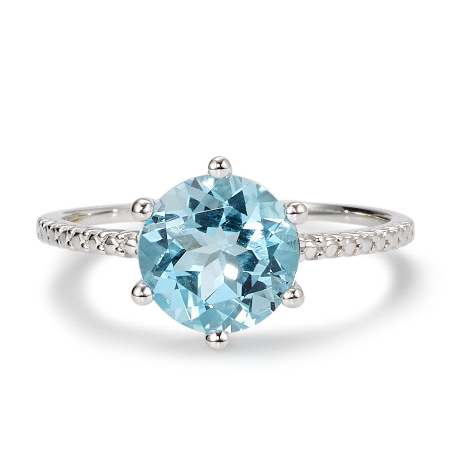 Solitaire ring 9k White Gold Topaz Blue Ø9 mm