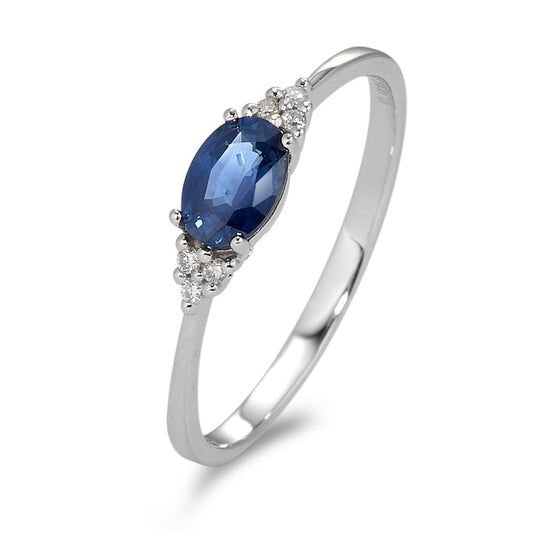 Ring 9k White Gold Sapphire Blue, oval, Diamond White, 0.035 ct, 6 Stones, p1