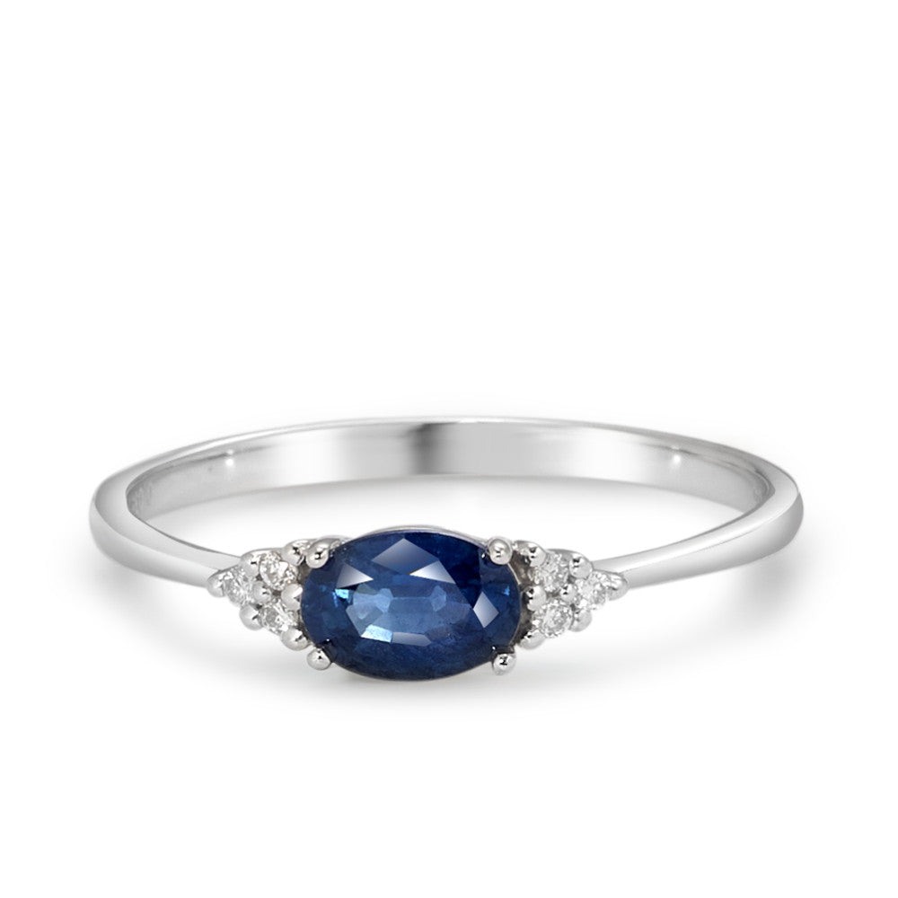 Ring 9k White Gold Sapphire Blue, oval, Diamond White, 0.035 ct, 6 Stones, p1