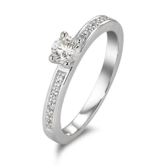 Solitaire ring 9k White Gold Zirconia White, 17 Stones Ø4 mm