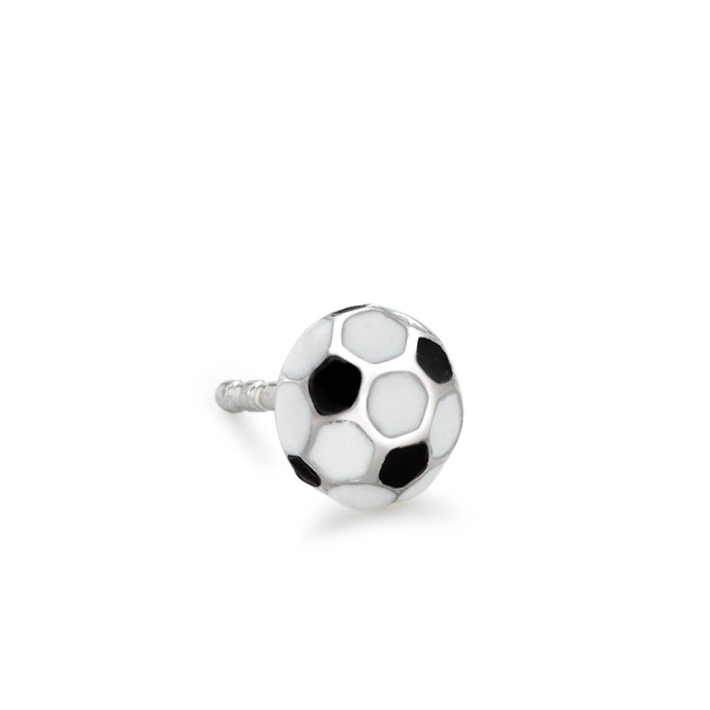 Single stud earring Silver Rhodium plated Football Ø6 mm