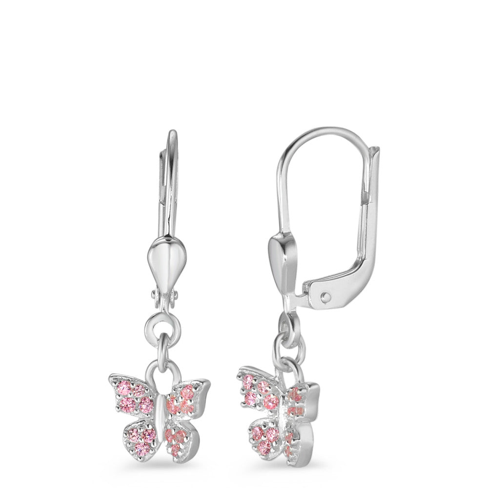 Drop Earrings Silver Zirconia Rose, 28 Stones Butterfly